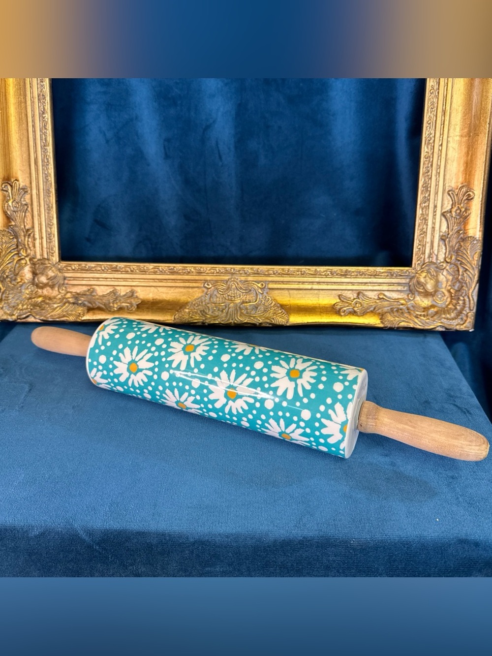 The Pioneer Woman Flea Market Teal Daisy Floral Rolling Pin